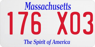 MA license plate 176XO3