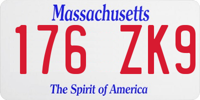 MA license plate 176ZK9