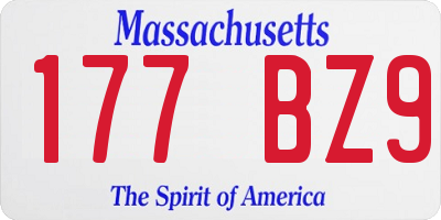 MA license plate 177BZ9