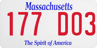 MA license plate 177DO3
