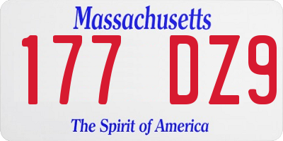 MA license plate 177DZ9