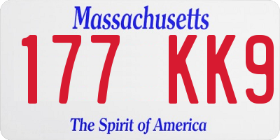 MA license plate 177KK9