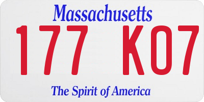 MA license plate 177KO7