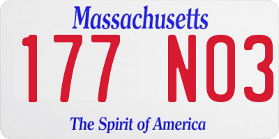 MA license plate 177NO3