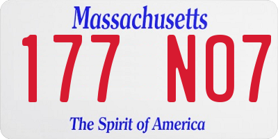 MA license plate 177NO7