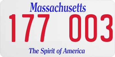 MA license plate 177OO3