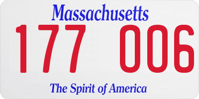 MA license plate 177OO6