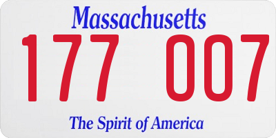 MA license plate 177OO7