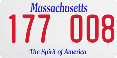 MA license plate 177OO8