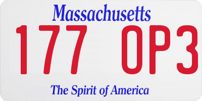 MA license plate 177OP3