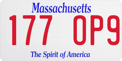 MA license plate 177OP9