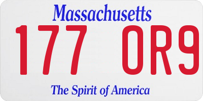 MA license plate 177OR9