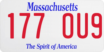 MA license plate 177OU9
