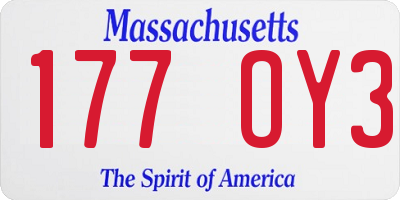 MA license plate 177OY3