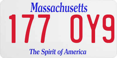MA license plate 177OY9