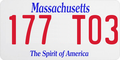 MA license plate 177TO3