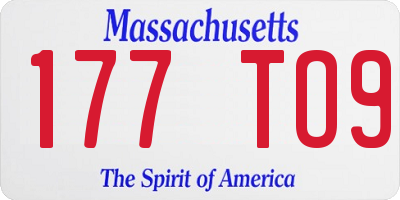 MA license plate 177TO9