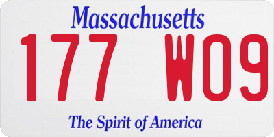 MA license plate 177WO9