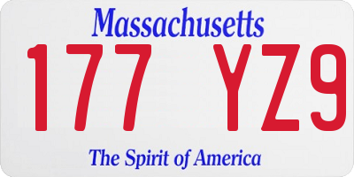 MA license plate 177YZ9