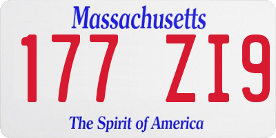 MA license plate 177ZI9
