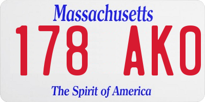 MA license plate 178AK0
