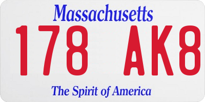 MA license plate 178AK8