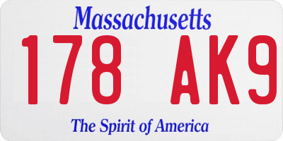 MA license plate 178AK9