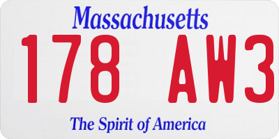 MA license plate 178AW3