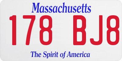 MA license plate 178BJ8