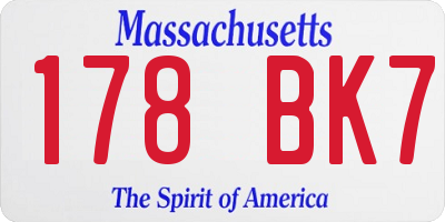 MA license plate 178BK7