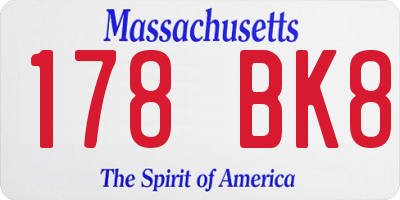 MA license plate 178BK8