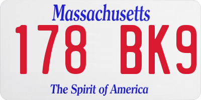 MA license plate 178BK9