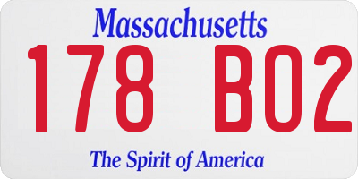 MA license plate 178BO2