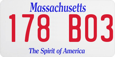 MA license plate 178BO3