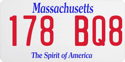 MA license plate 178BQ8