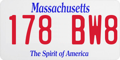 MA license plate 178BW8