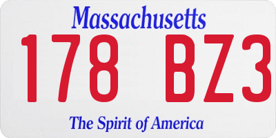 MA license plate 178BZ3