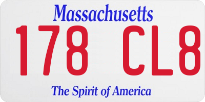 MA license plate 178CL8