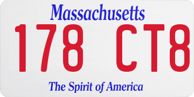 MA license plate 178CT8