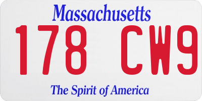 MA license plate 178CW9