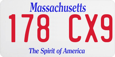 MA license plate 178CX9
