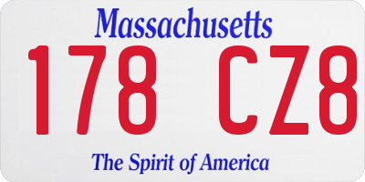 MA license plate 178CZ8