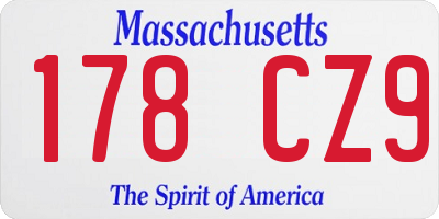 MA license plate 178CZ9