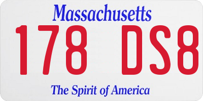 MA license plate 178DS8