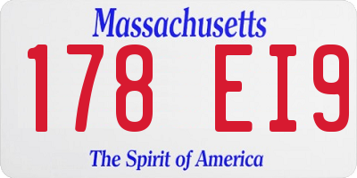 MA license plate 178EI9