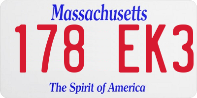 MA license plate 178EK3