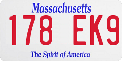 MA license plate 178EK9