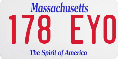 MA license plate 178EY0