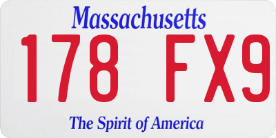 MA license plate 178FX9