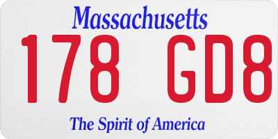 MA license plate 178GD8